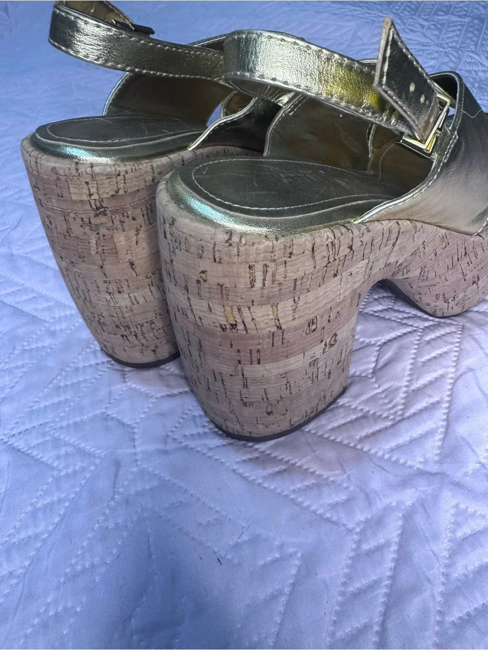 SCHUTZ Metallic Silver Cork-Platform Slingback Sandals